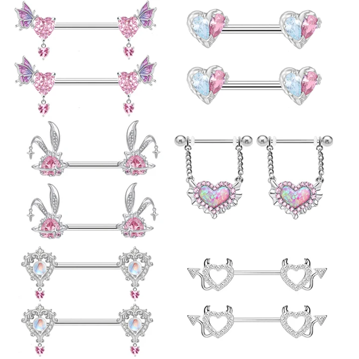 Gaby New Surgical Steel Piercing pink Heart Nipple Stainless Rings Women Wholesale Jewelry