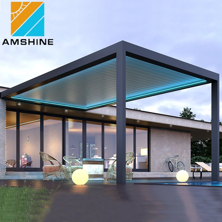 Outdoor Gazebo Shade Bioclimatic Awning Automatic Aluminum Louvered Pergola Terrace Roof