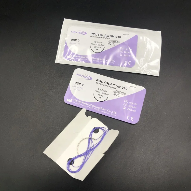 Одноразовые абсорбируемые стерильные полиглактин PGLA 910 хирургические швы с иглой Henso
