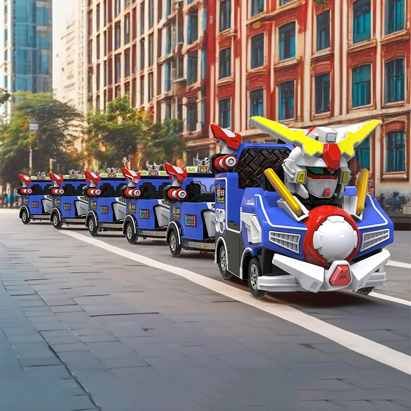 Family-Friendly Tourist Attraction Mecha Battle Train Trackless Electric Ride with LED Lights for Park and Amusement Park Use