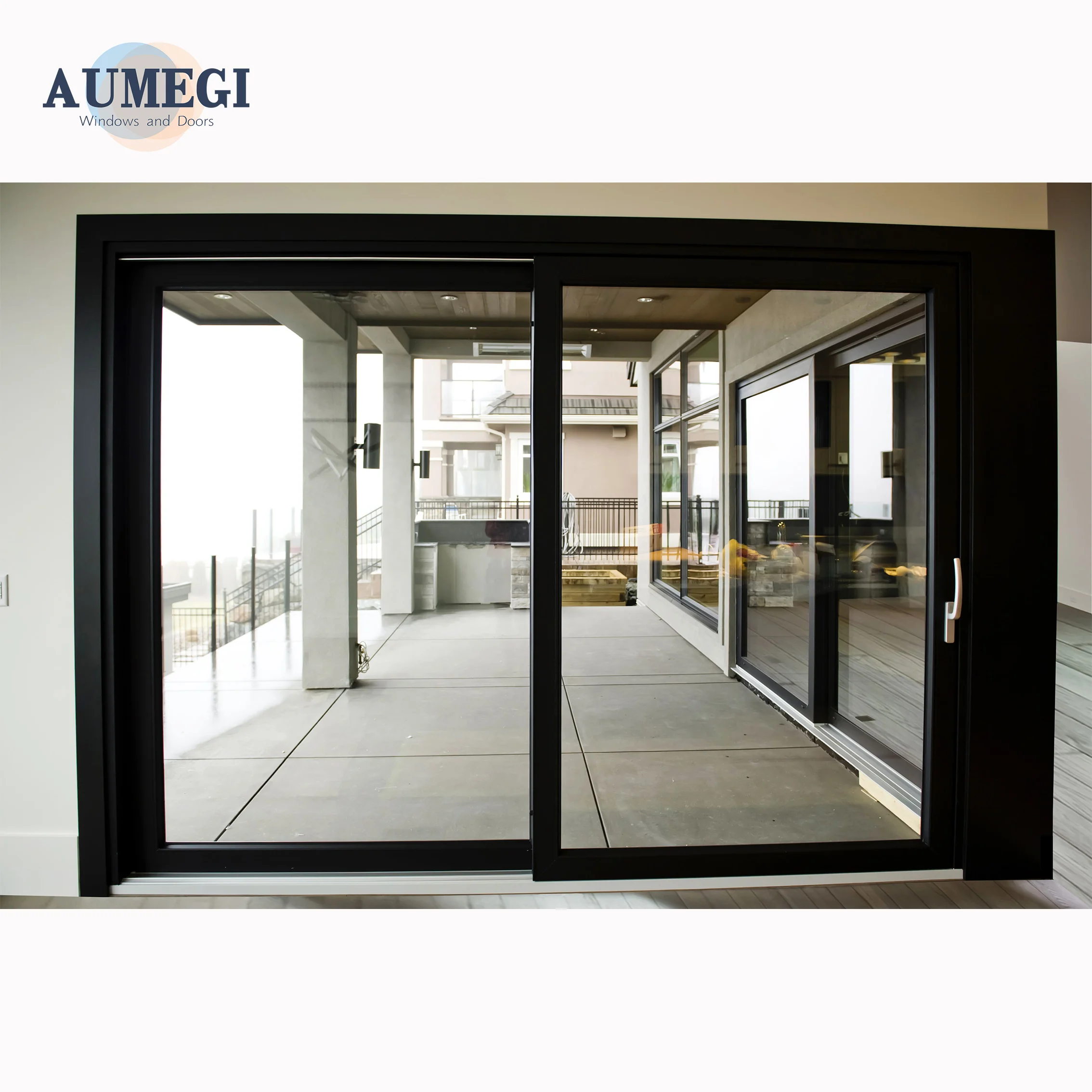 AUMEGI Patio Sliding Door Lock Aluminium Pictures Double Glass Rail Patio Sliding Door
