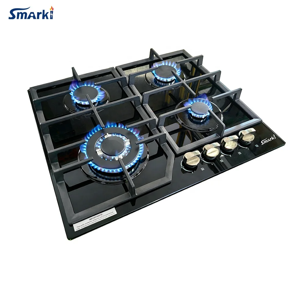 Y2024 Ceramic Glass Gas Hob 4 Burners Gas Cooktop Cast Iron Pan Support Grill Built in Gas Stove SG45914
