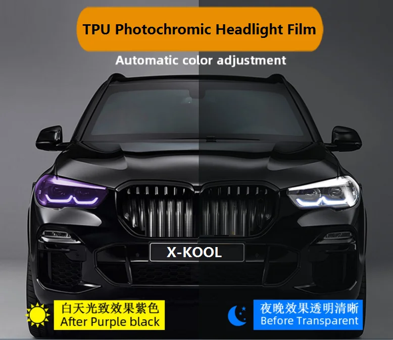 30cm *15m/roll Photochromic TPU chameleon Car Lamp Film Headlight Tint
