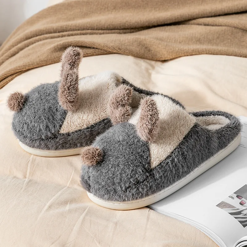 baiyi Cartoon cotton slippers plus velvet warm indoor shoes non-slip parent-child cotton slippers