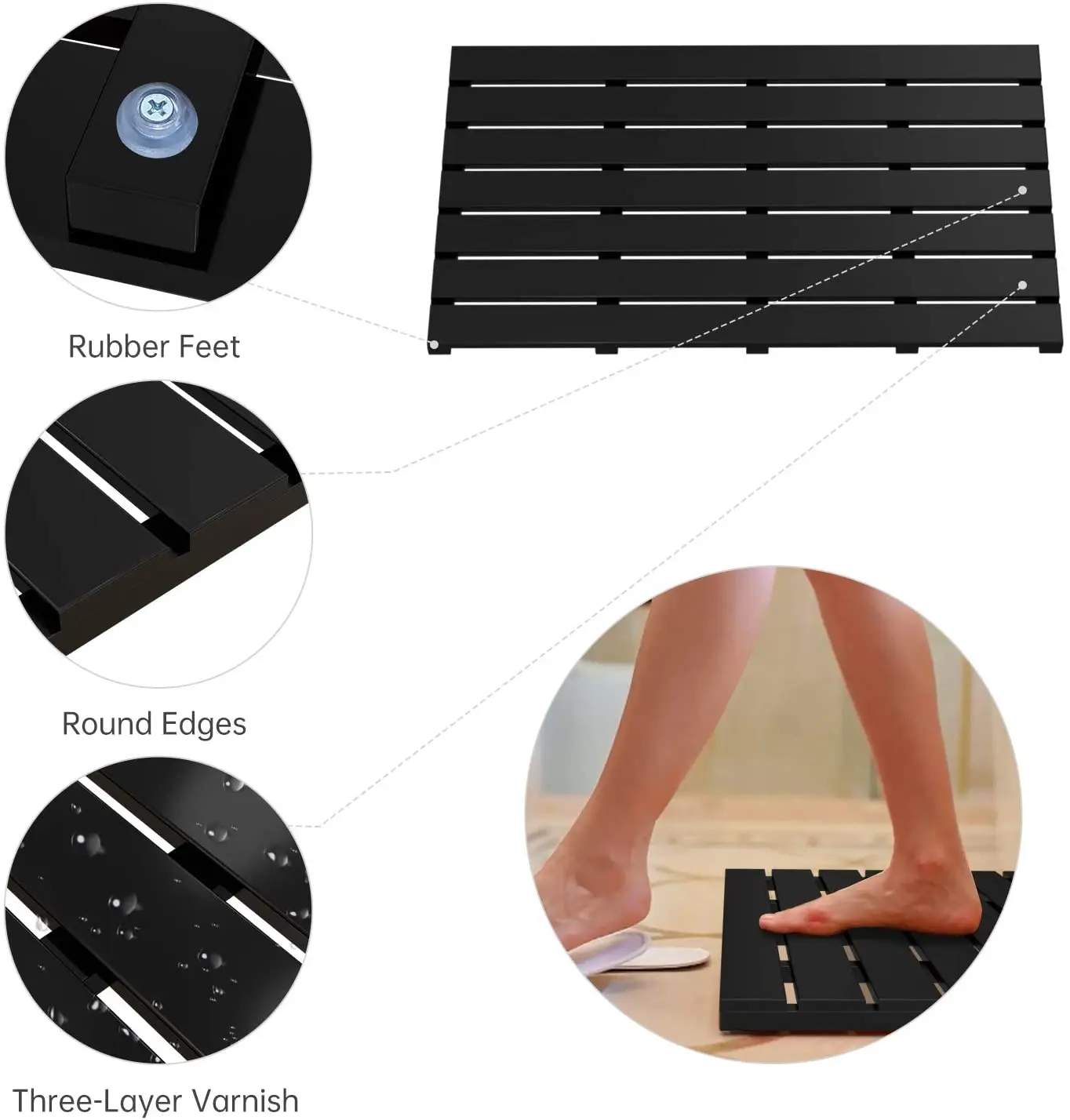 Rectangle Wood Bamboo floor bathroom bath mats Mould Resistant non slip shower Mat for luxury shower