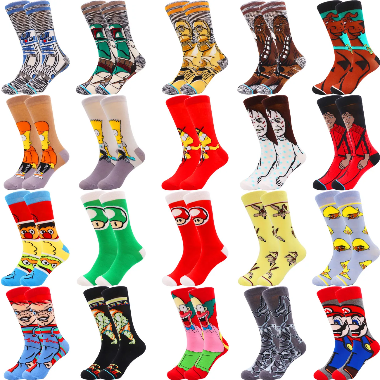 Hot Sales Wholesale Custom Design Socks Cool Crazy Art Hip Hop Dress Sock Casual Character Cotton Women Kids Cartoon Socks