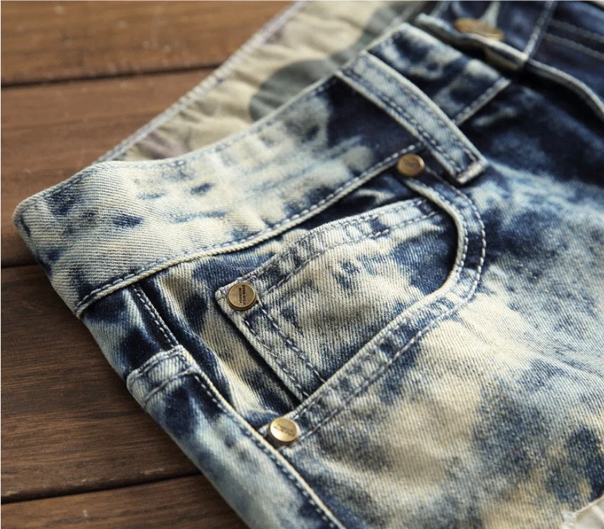 fashion crazy patch embroidery punk streetwear ripped hole men jeans