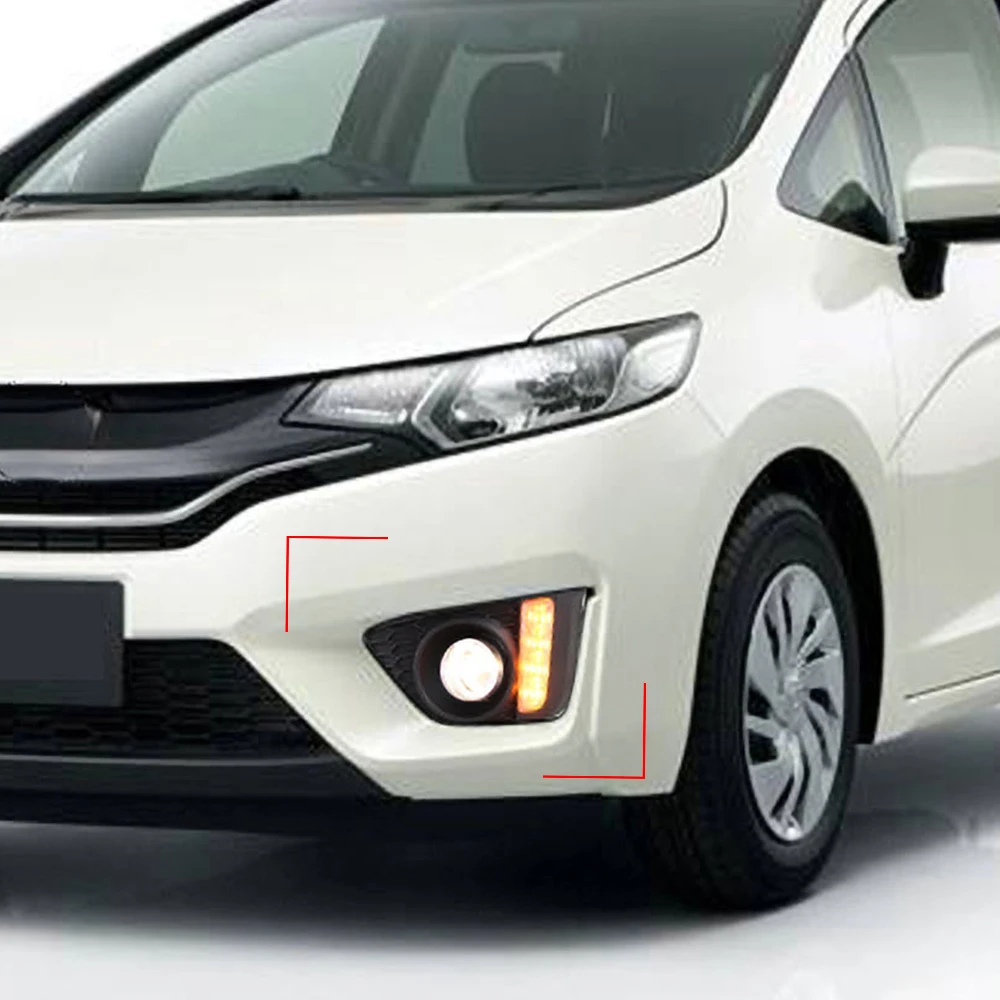 Car LED Daytime Running Lights for Honda Jazz fit 2014 2015 2016 LED DRL fog lamp with yellow turn signal Foglight