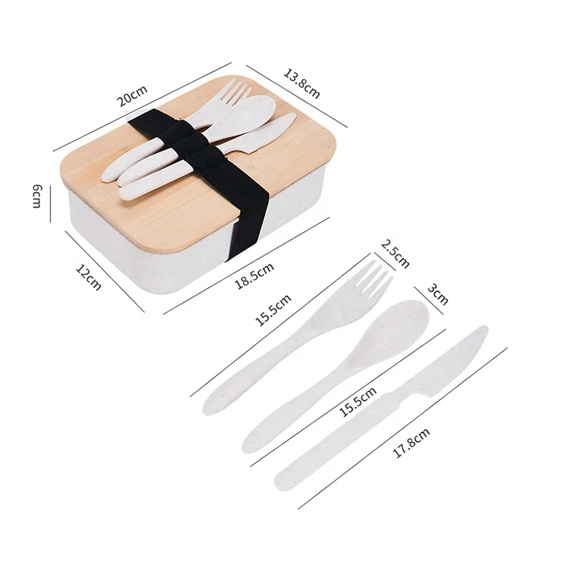 Custom logo food grade bamboo lid wheat straw leak proof bento lunch box plastic food container lunch-box for kid bpa free