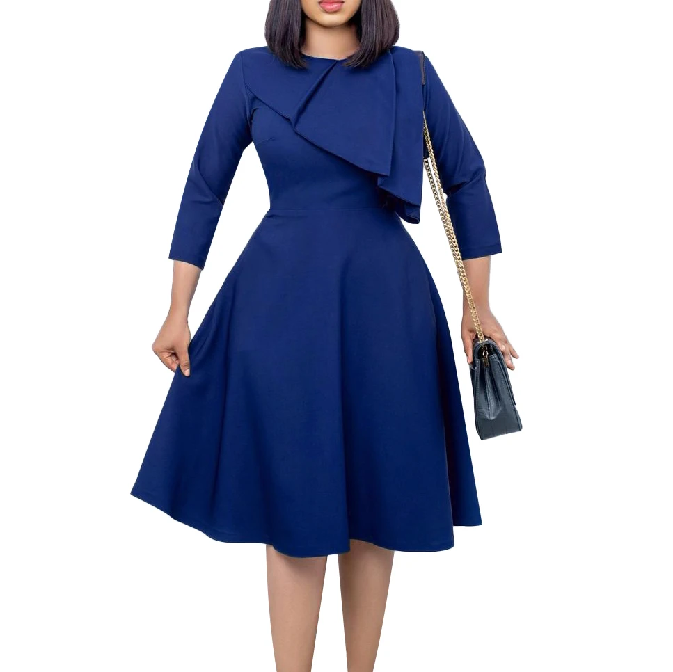 Women Wear Plain Color Ruffled Working Dress Beautiful Elegant Office Lady Pencil Career Dresses
