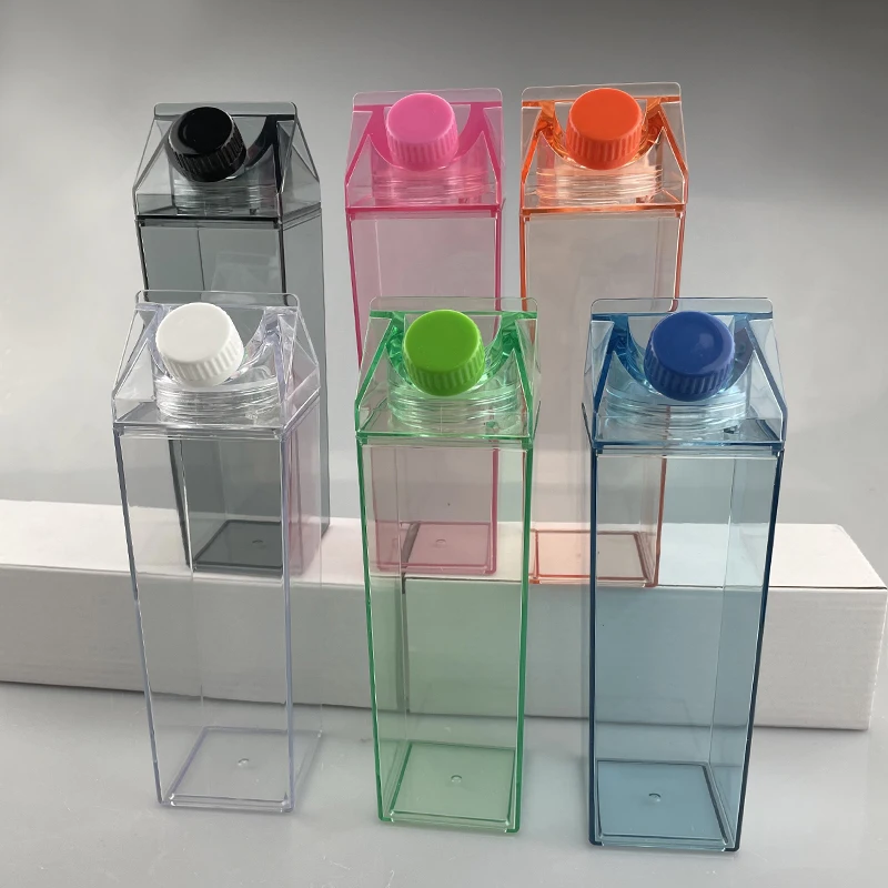 
500ml Cute Transparent Juice Square Plastic Clear Milk Carton Water Bottle In Bulk 