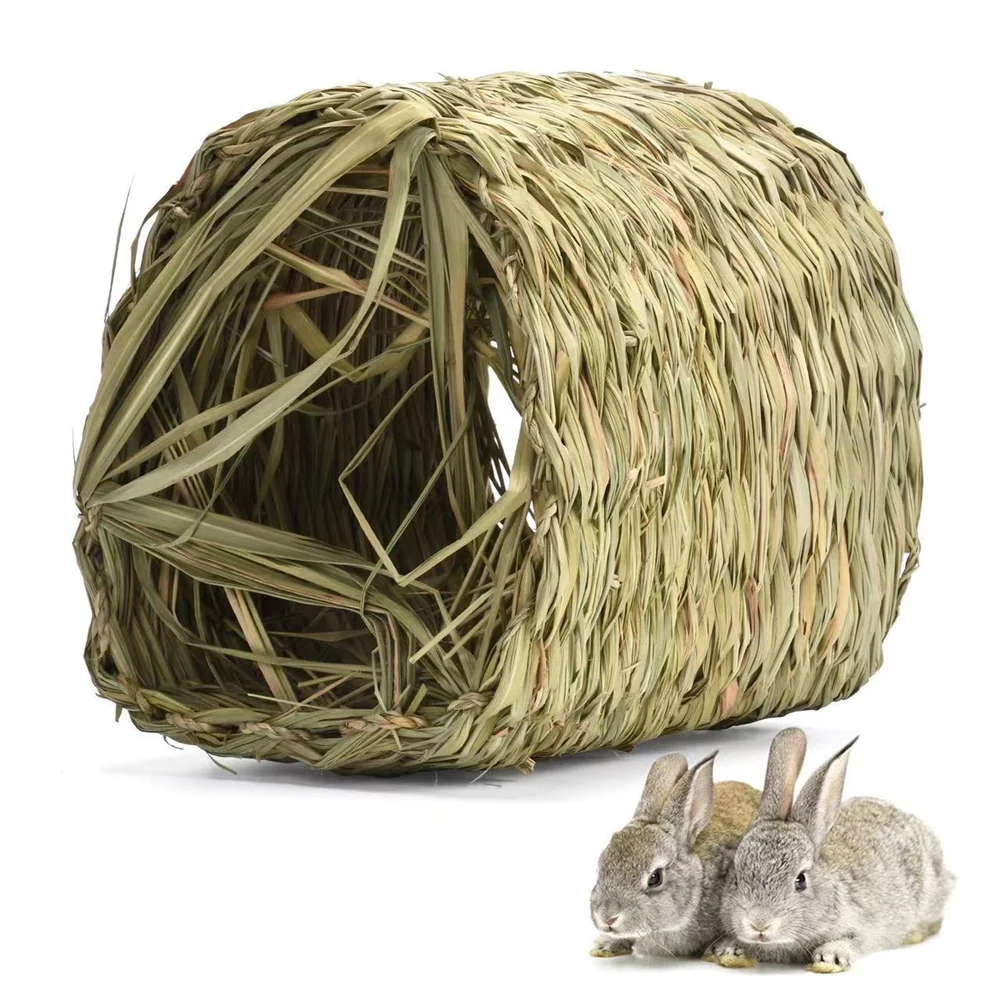 WILDMX Hamster Bunny Grass House Natural Edible Foldable Comfortable Grass Nest Rabbits Woven Pet House Chinchilla
