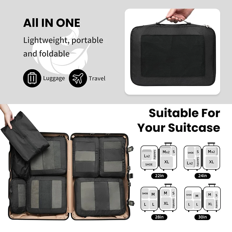 8 Set Compression Packing Cubes Full Open Visible Design Luggage Organizer Bags Set For Carry On Suitcases Travel Essentials