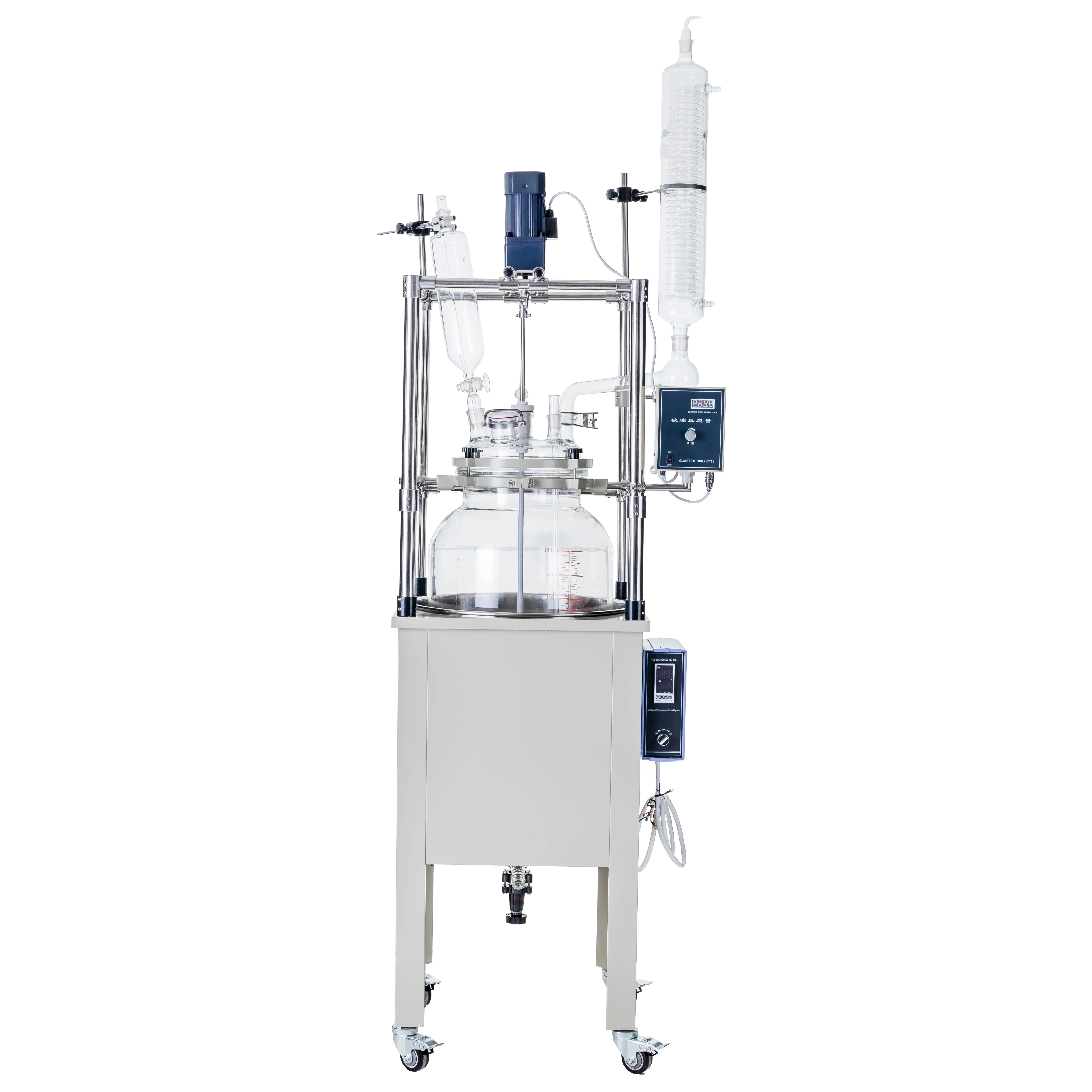 100Liter Industrial Single Layer Glass Reactor With Cooling Water Circulation Pump