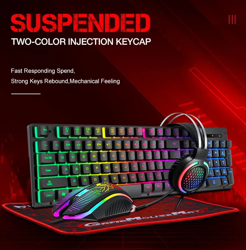 Thunder Wolf TF400 Game Four-piece Luminous Game Set Keyboard Mouse Headset RGB Key Mouse Computer Accessories
