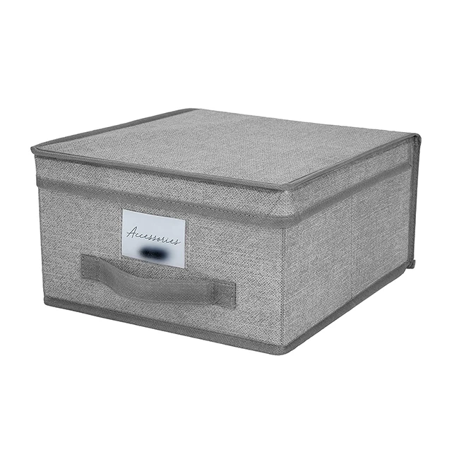 Fabric Stackable Slim Shelf Storage Organizer Box with Lid for Organizing Bedroom Closet