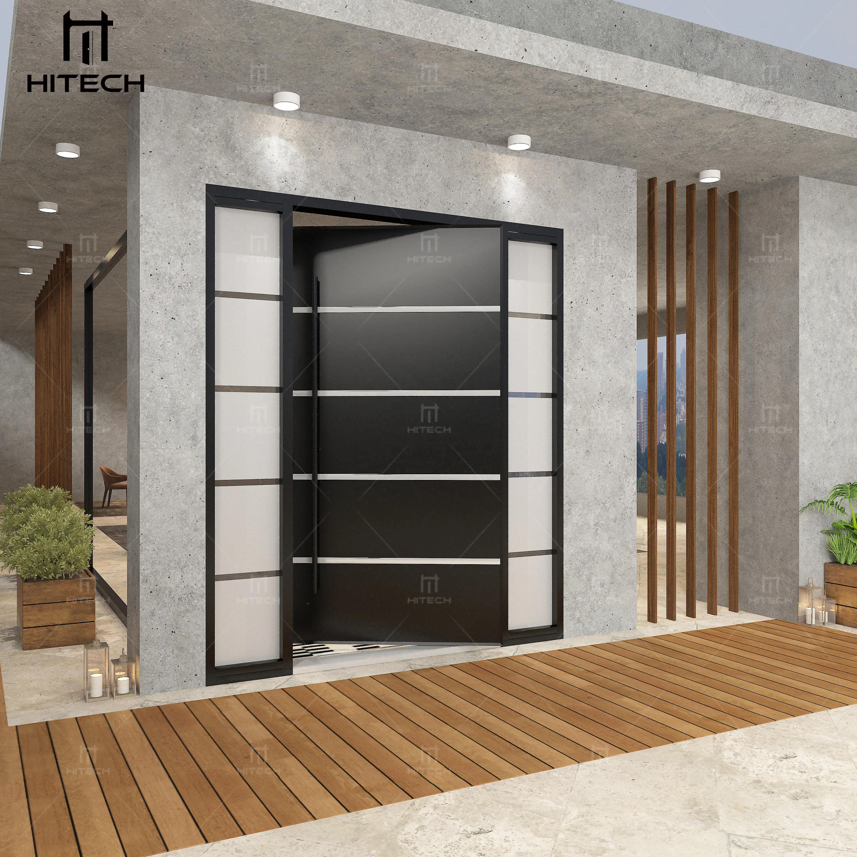 Hitech bulletproof exterior doors for houses front steel pivot door modern white main metal house security door with glass