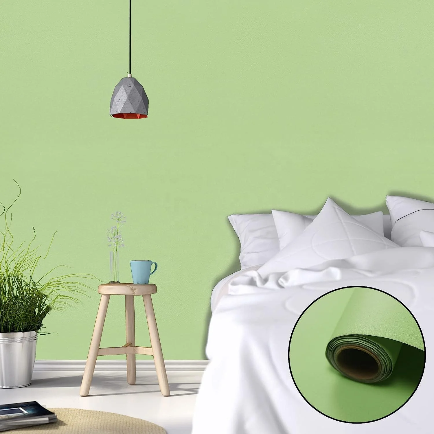 Nature wallpaper thickened PVC wallpaper self-adhesive solid color green color wallpaper wall decorations for home