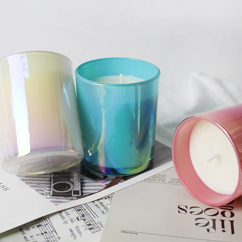180ml 320ml 10oz Luxury Custom White Empty Candle Jar Holographic Glass Iridescent Candle Jars Hot Sale Candle Jar Aura Vessel