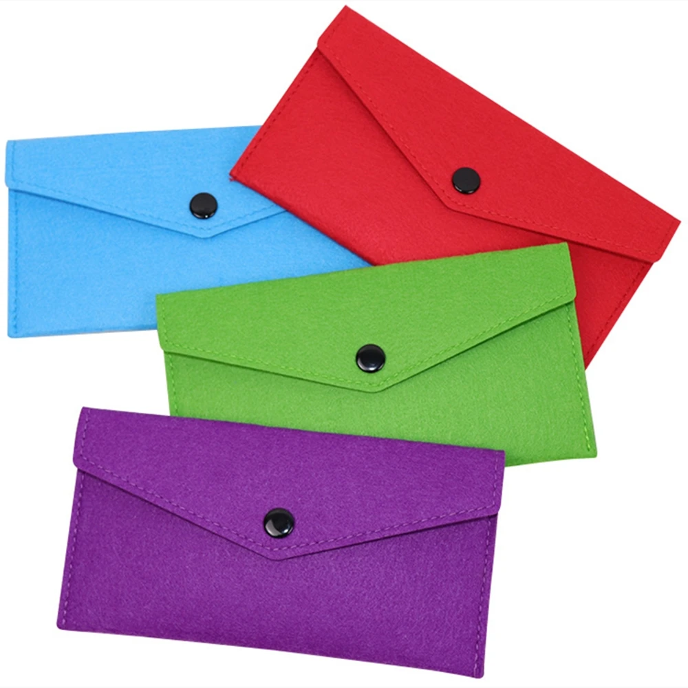Felt Eyeglass Cases Colorful Envelope Felt Soft Storage Pouch Coin Organizer Sleeve with Button Closure for Home School Office