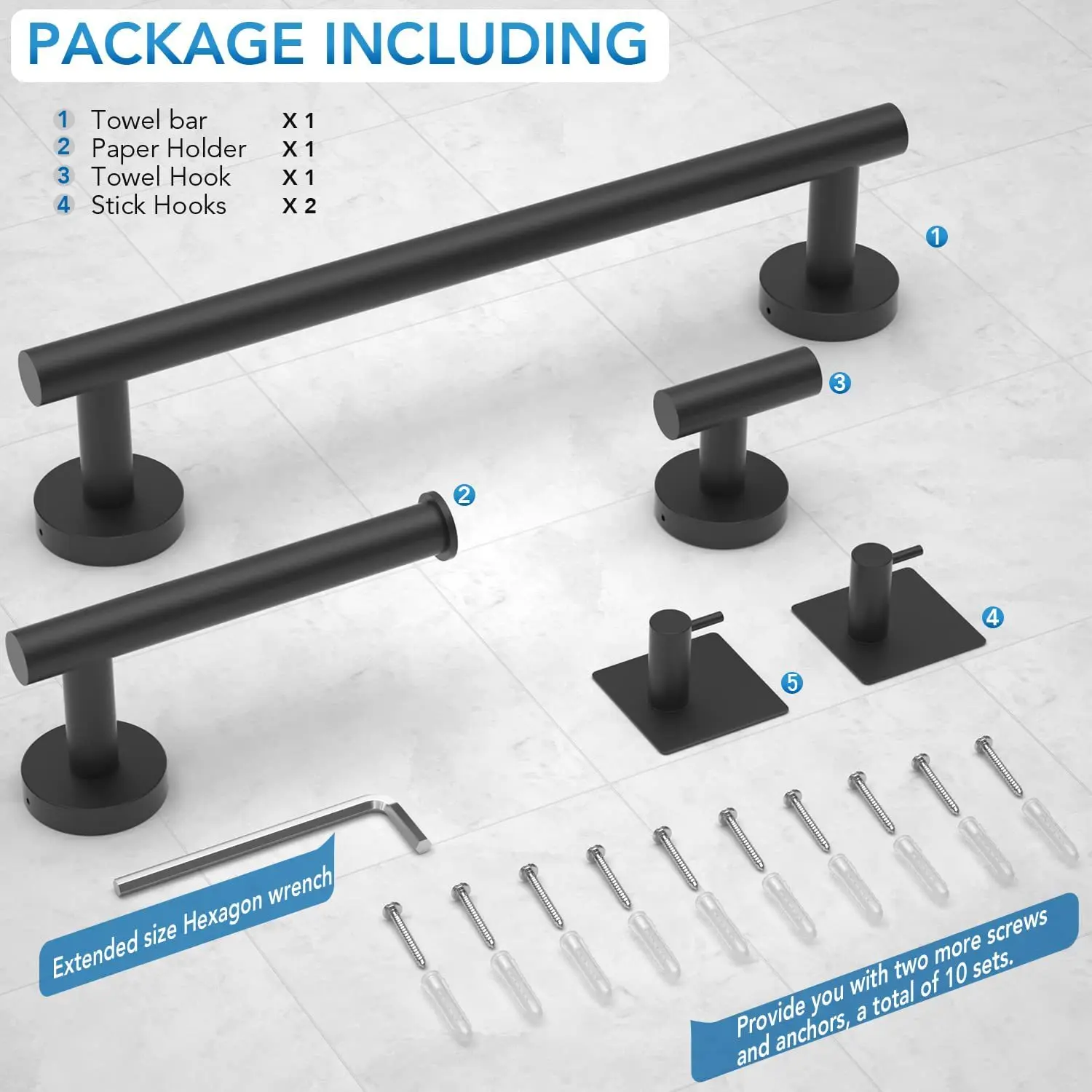 Stainless Steel Bathroom Hardware Set Paper Towel Holder Bathrobe Hook Towel Bar Black Silver 5 Piece Set