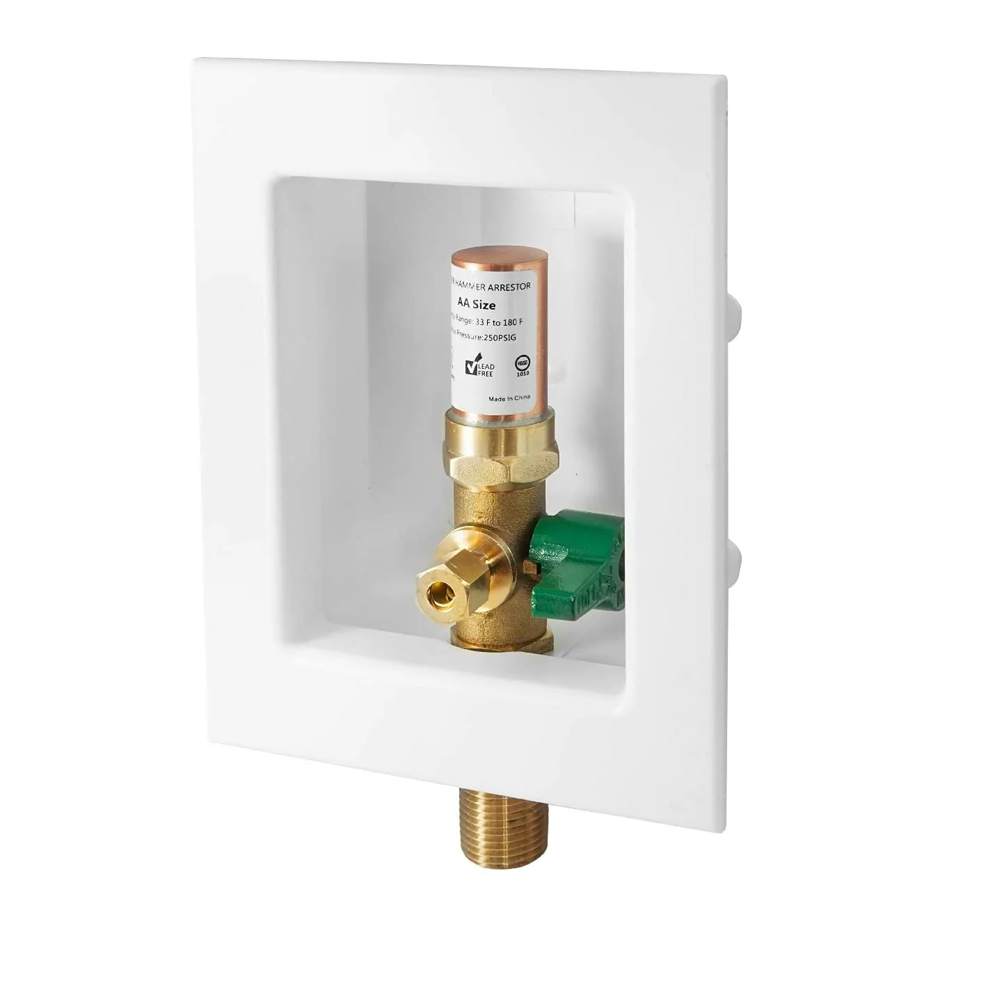 1/4-Turn Ball Valve with Copper Sweat Pre-assembled Ice Maker Outlet Box, 1/2-Inch Sweat with Installed Water Hammer Arrestor