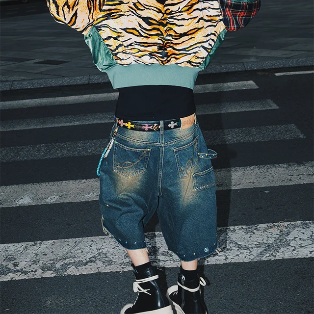 Manufacturer Y2K distress dirty wash wholesale jeans Diamonds splints patches jeans custom baggy jeans