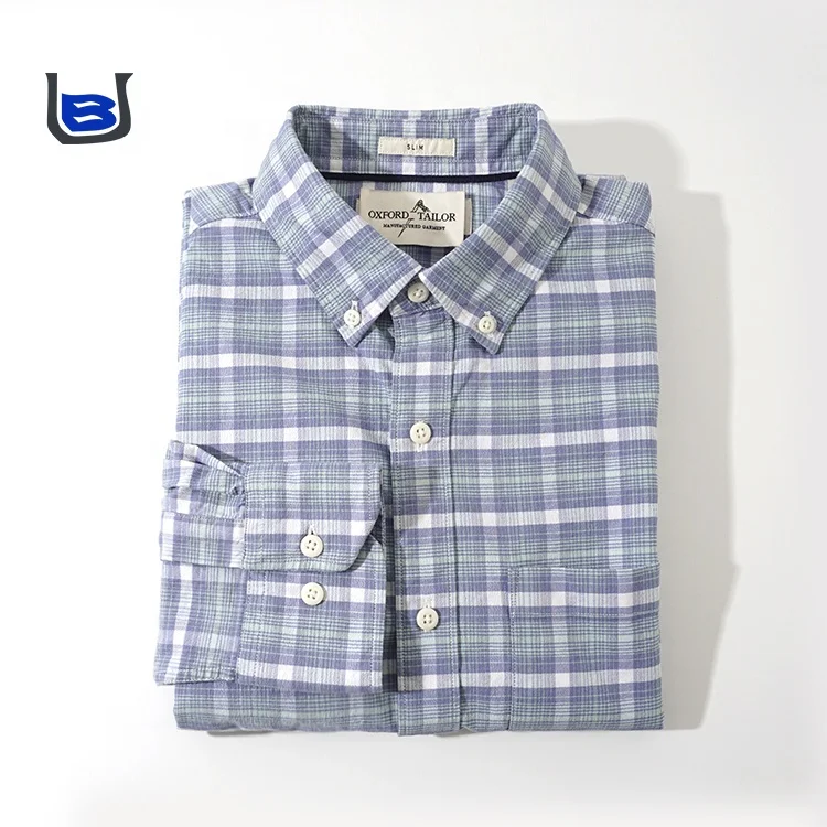 ODM Service woven  check pattern long sleeve oxford cotton plain mens checked shirt casual