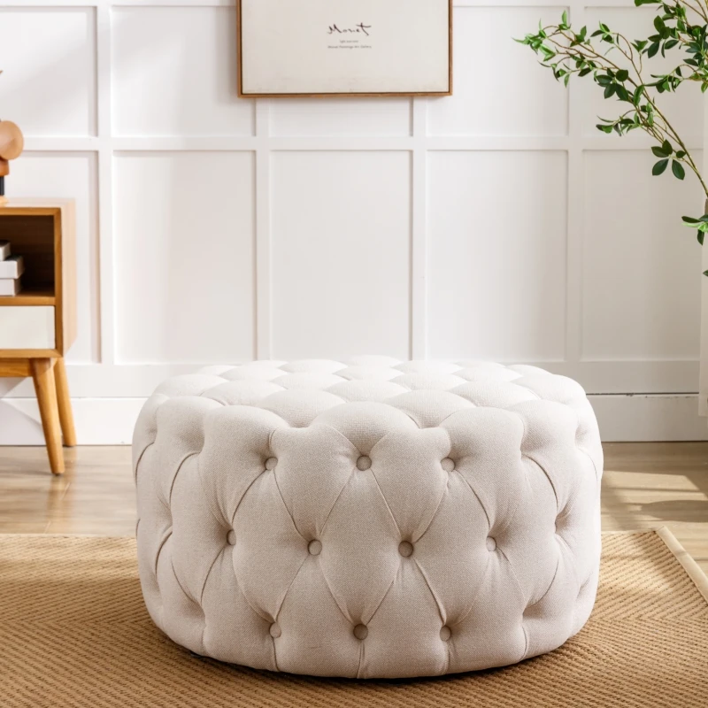 Wholesale button tufted design fabric modern Italian round ottoman and stool