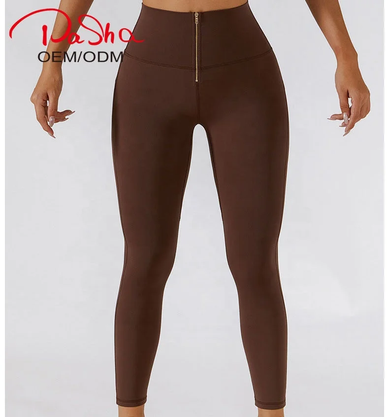 Pashasunshine Yoga Gym Jogging Woman High Waist with zipper Workout Fashion Ladies High Strength Legging