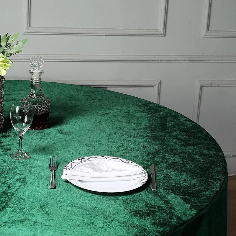 Luxury Thicken Velvet Table Cloth Solid Color Velvet Table Cloth Green Custom Round Tablecloths