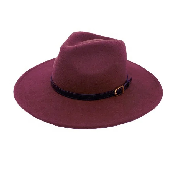 
Winter Vintage Women Wide Brim PU Rope Decoration Church Wool Felt Fedora Hat 