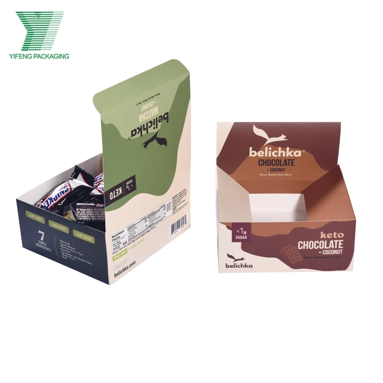 Customized printed tear off folding cardboard perforated chocolate powder box for coffee sachet bag display boxes