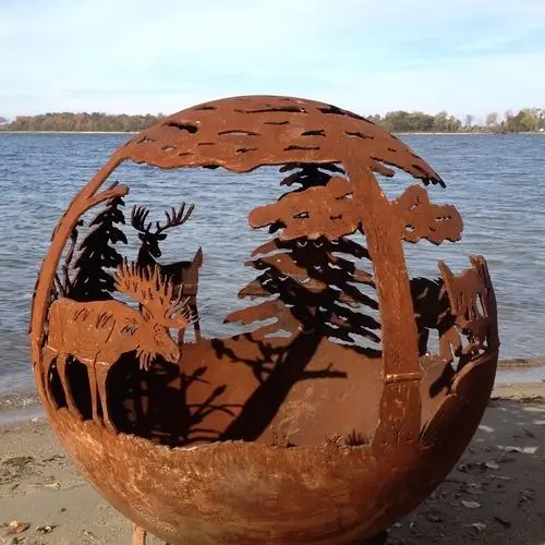 Large Customized Corten Steel Metal Sphere Outdoor Fire Pit