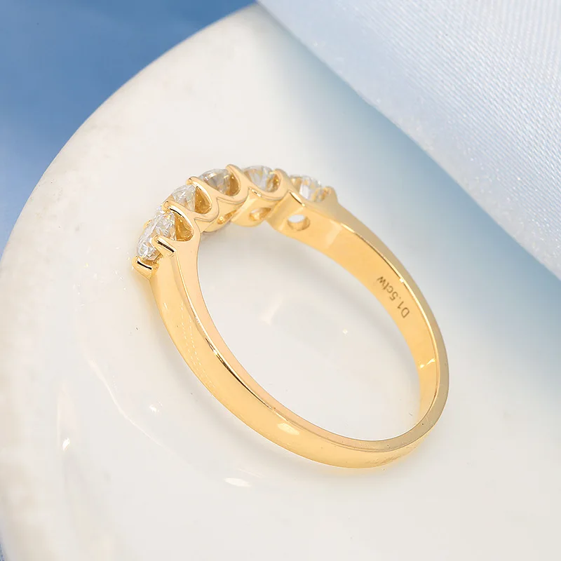 1/4 - 3/4 CT TW сертифицированные лабораторные бриллиантовые 5 каменные кольца для женщин сверкающие 18 карат из чистого золота юбилейные ленты штабелируемые B