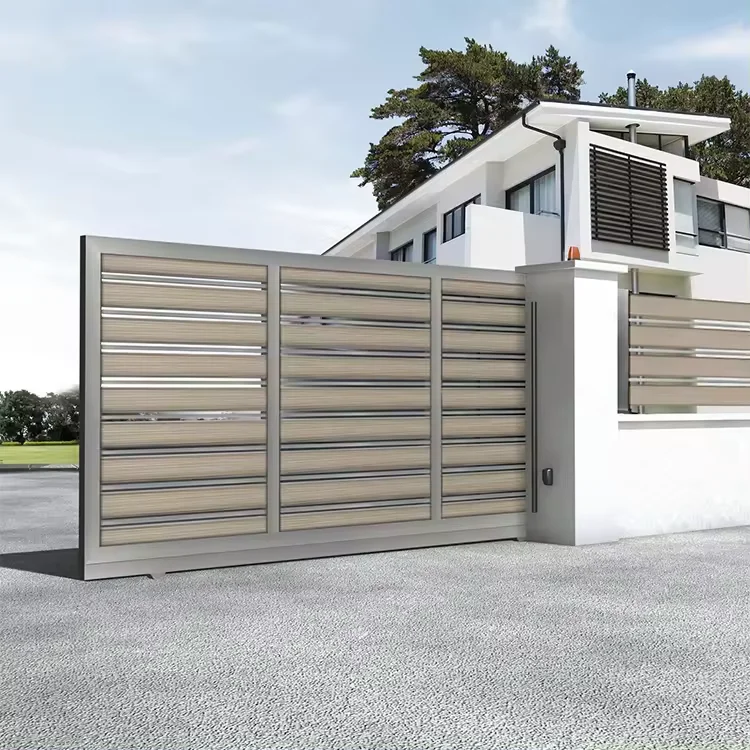 Metal aluminium driveway main gates designs electric remote control automatic sliding aluminum gate system for villa house