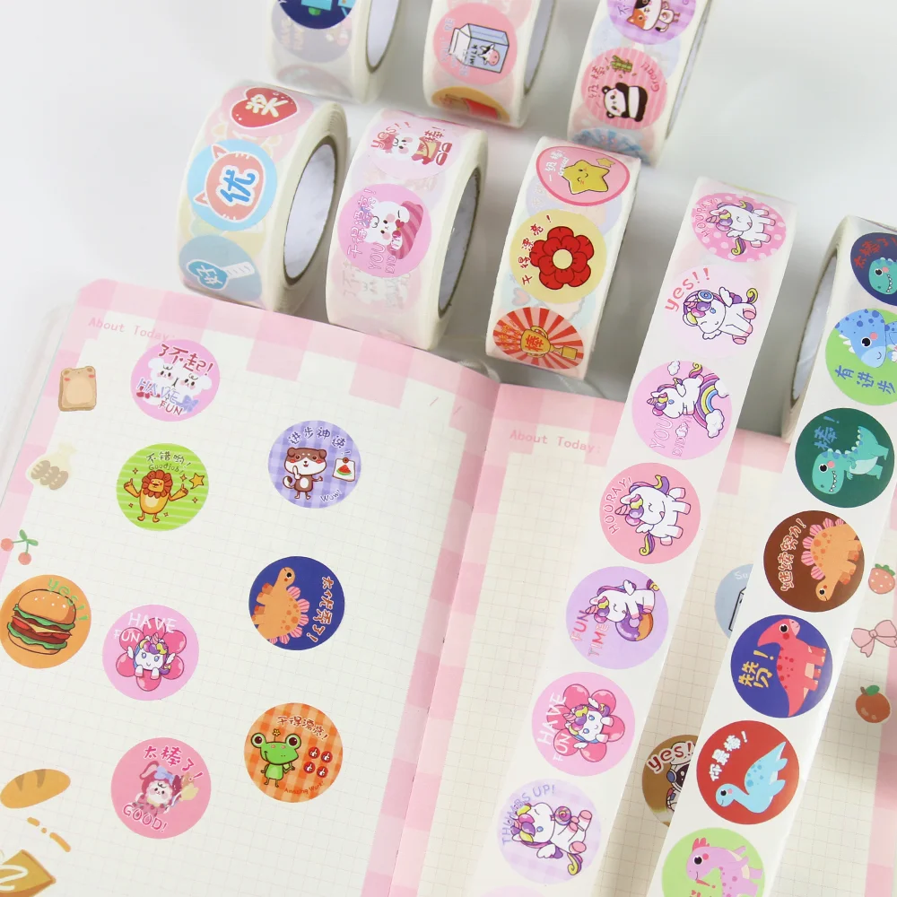 Custom Cartoon Animal Paper Roll Sticker Roll Reward Words Stickers for Teacher Encourage Student Kawaii Sticker for Kids to