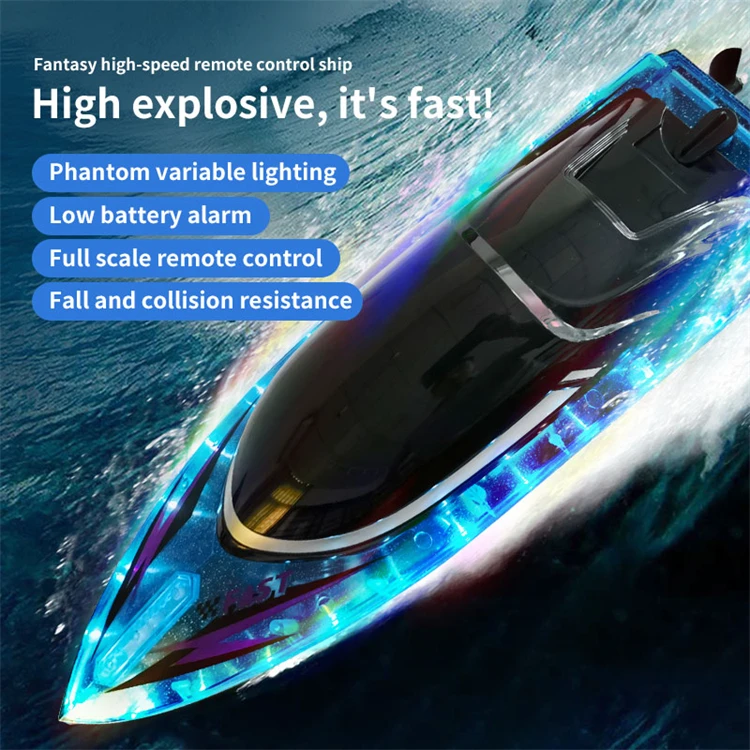 Large size wireless fast ship water forward backward left right RC remote control boat electric speed boat with lights