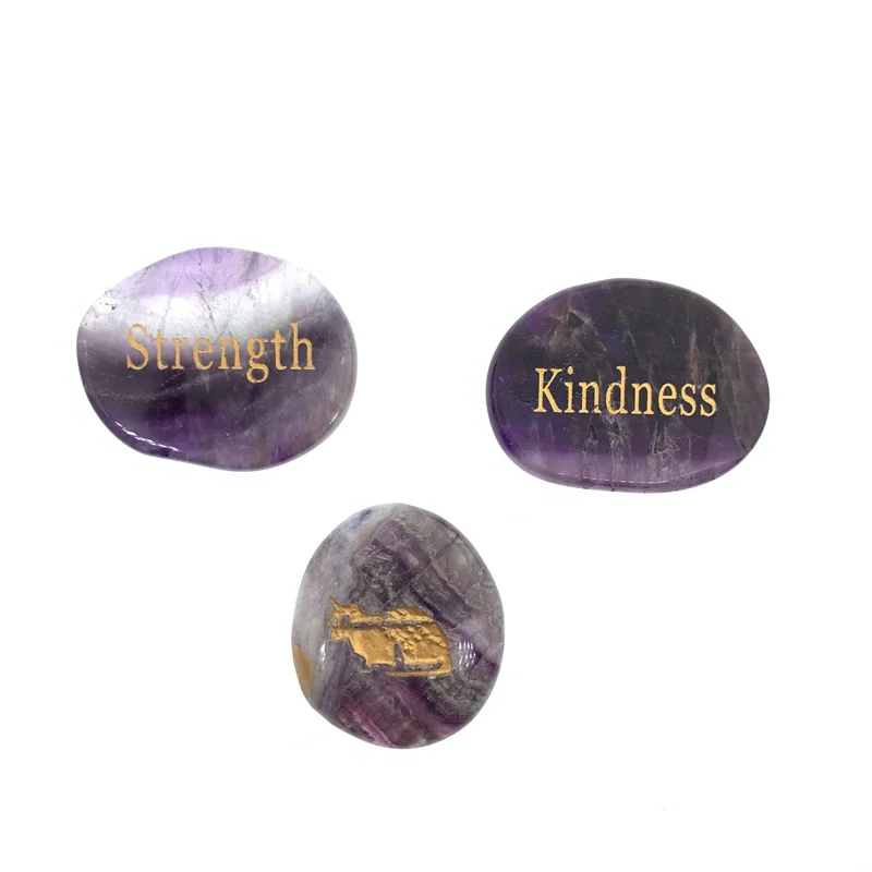 Wholesale Natural Amethyst Healing Worry Stone Free Size Thumb Stone Chakra Reiki Crystal Items Word Stones