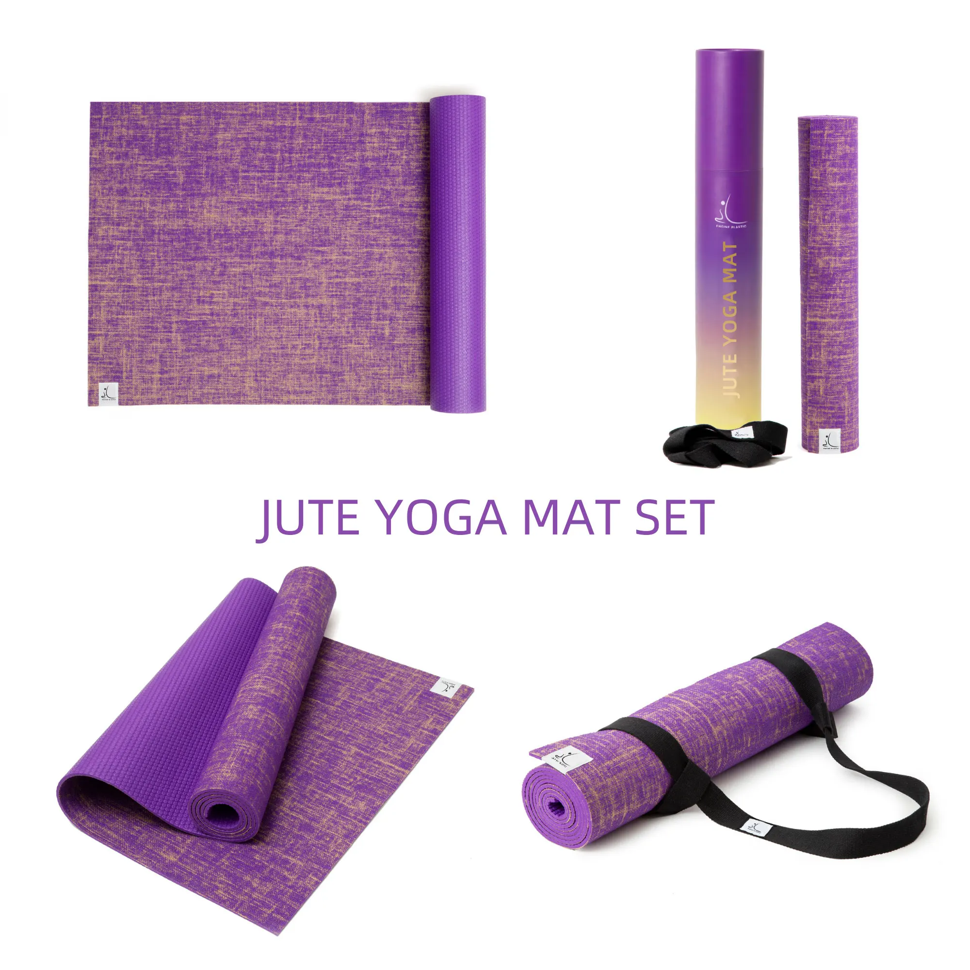 Wholesale Custom Logo Natural Jute pvc exercise workout mat non toxic Jute Yoga Mat with carrying strap