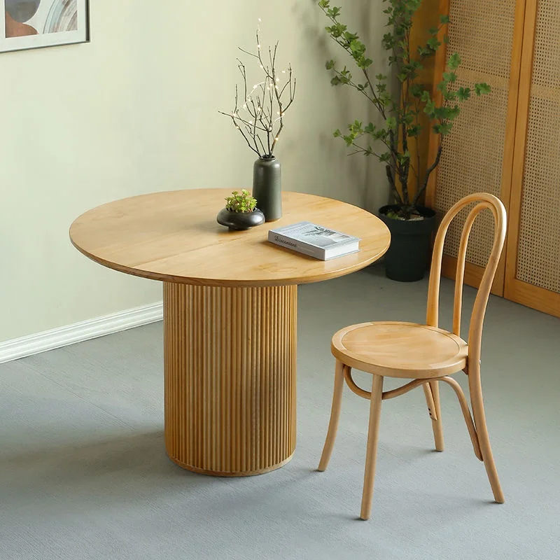 Nordic luxury Natural OAK ASH TIMBER SOLID wood fluted ribbed round dining table