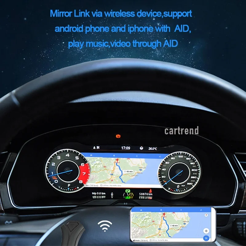 Car VW 12.5-inch Digital Cockpit Display Dashboard Panel Screen CarPlay Meter LCD Instrument Speed Gauge for Golf 7