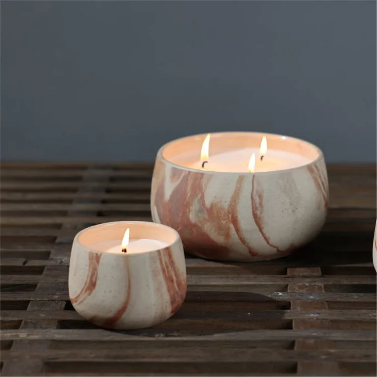 Wholesale China Supplies Speckled Glazed Round Flower Scented Ceramic Candle Bowl Custom Candle Jar with Candle