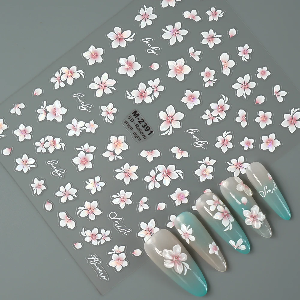 2024 Floral Grace French 3D Nail Art Stickers Set Blooming Flower Designs for a Fresh and Elegant Manicure