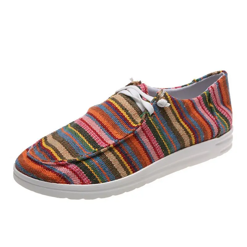 J&H 2022 cheetah striped print canvas trendy walking style shoes women slip on causal flat shoes big size loafers
