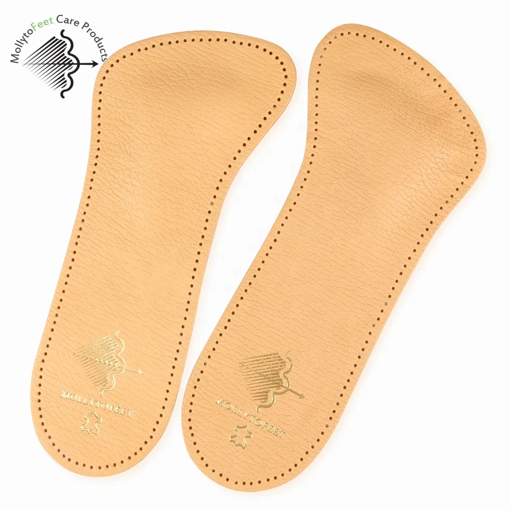3/4 Orthotic High Arch Support Genuine Lambskin Leather Orthopedic Insoles for Flat Feet and Plantar Fasciitis