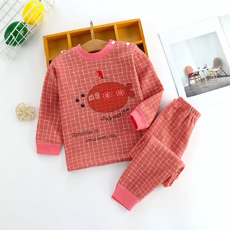 
Autumn/Winter Children Cotton Retro Super Soft Underwear Set Children Plus Plush And Thickened Hot Style Cartoon Set 