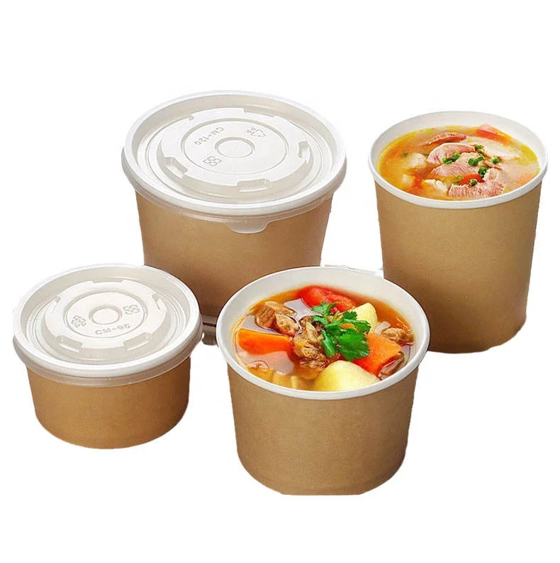 Wholesale  customized take away eco friendly disposable  Kraft paper pla bowl 400ml paper rice bowl with lid