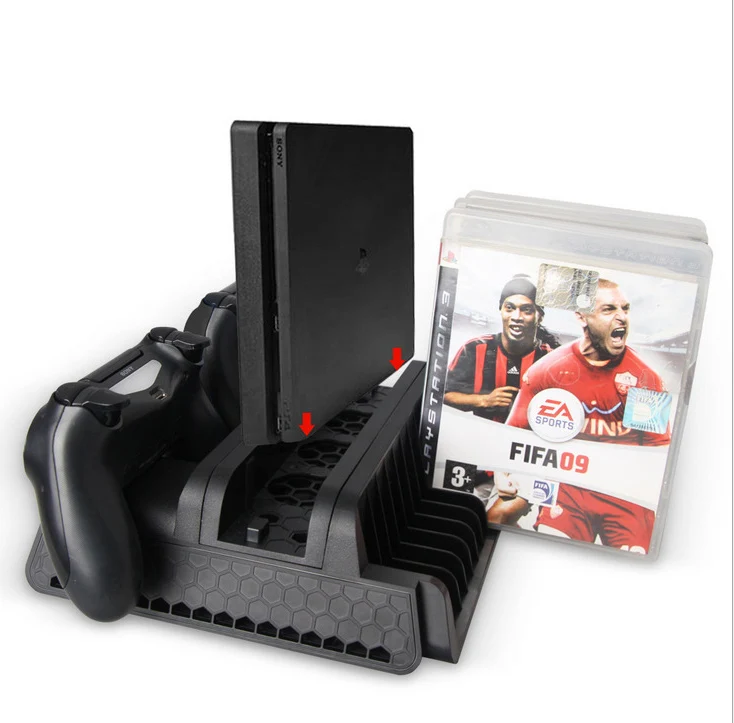  PS4/PS4 тонкий/PS4 Pro двойной контроллер зарядного устройства консоль вертикальная охлаждающая подставка зарядная станция светодиодный вентилятор для