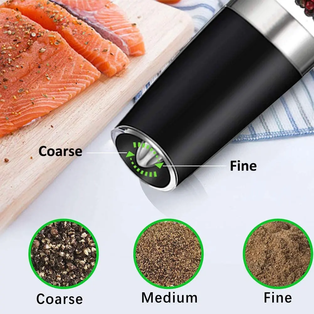Gravity Battery Operated manual electric Pepper Mill automatic salt and pepper grinder set with lights